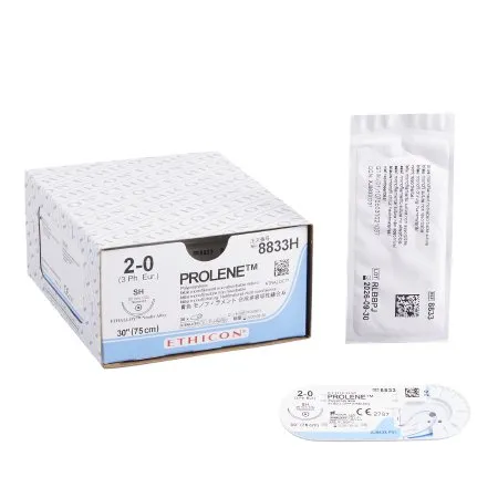 J & J Healthcare Systems - Prolene - 8833h - Nonabsorbable Suture With Needle Prolene Polypropylene Sh 1/2 Circle Taper Point Needle Size 2 - 0 Monofilament